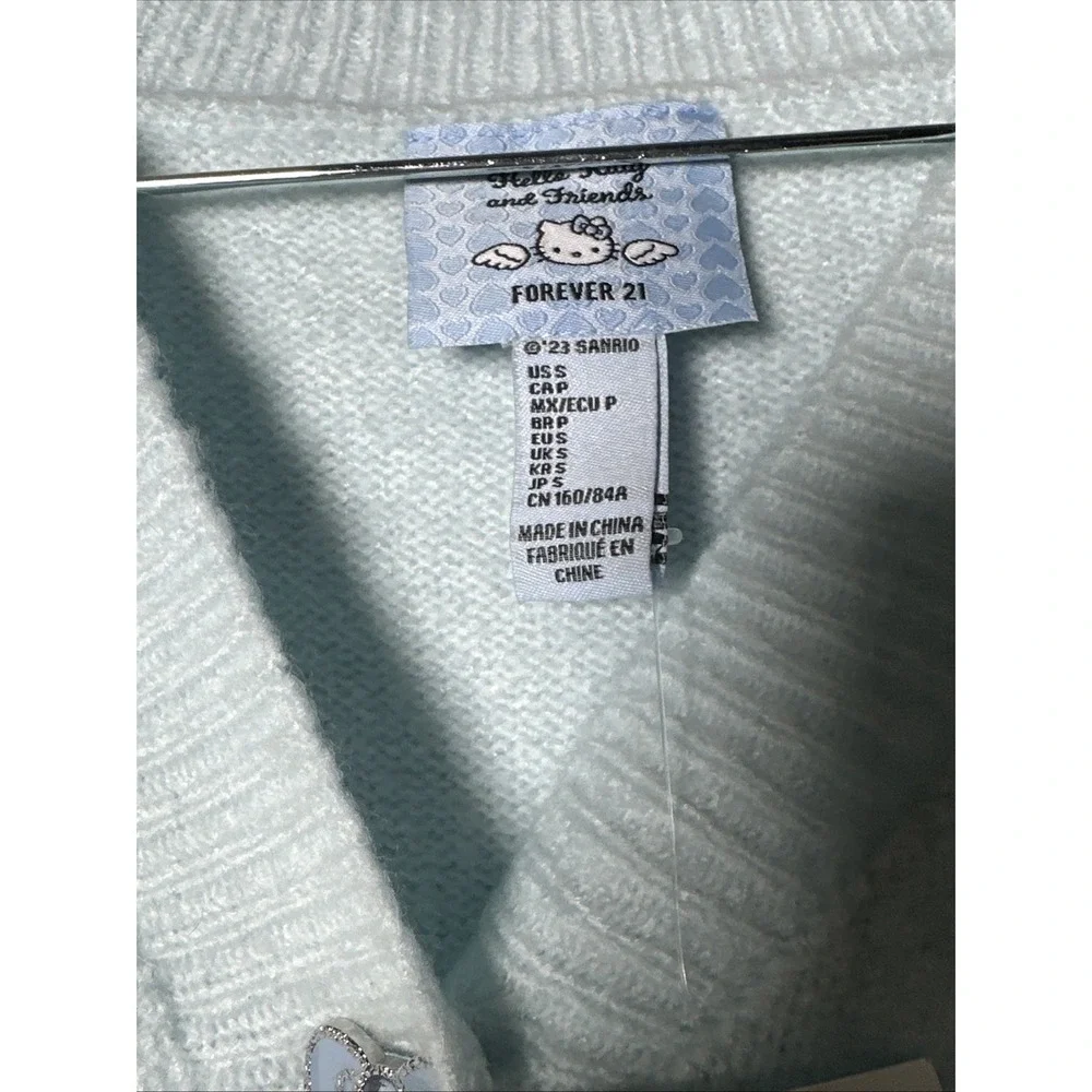 NWT Forever 21 Angel Hello Kitty Knit Blue Cropped Cardigan Sweater | Sz: S - Picture 9 of 12